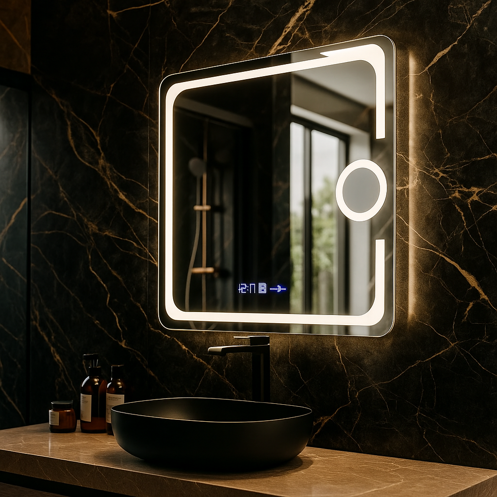 Oglinda LED 80x60cm SENZOR 3 Lumini Dezaburire Dimare Ceas si Termometru LED MIRROR