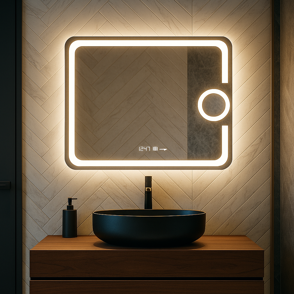 Oglinda LED 80x60cm SENZOR 3 Lumini Dezaburire Dimare Ceas si Termometru LED MIRROR