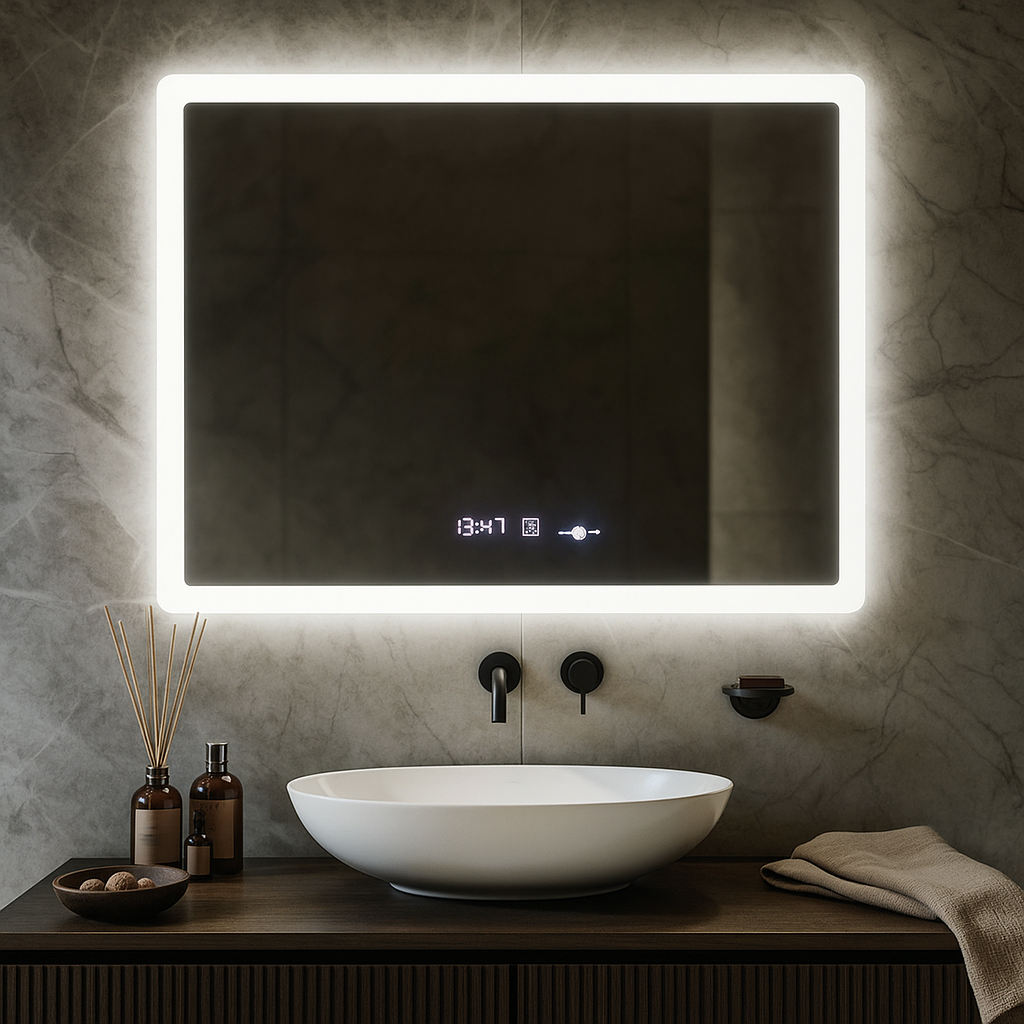 Oglinda LED Obra 80x60cm SENZOR 3 Lumini Dezaburire Dimare Ceas si Termometru LED MIRROR