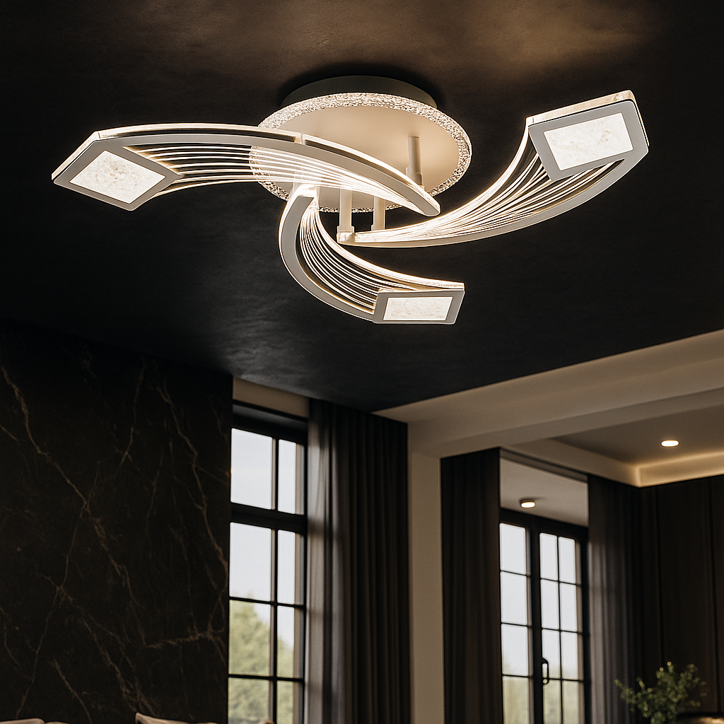 Lustra LED Aplicata AYRA Silver Echivalent 580W Telecomanda Lighting Fixtures