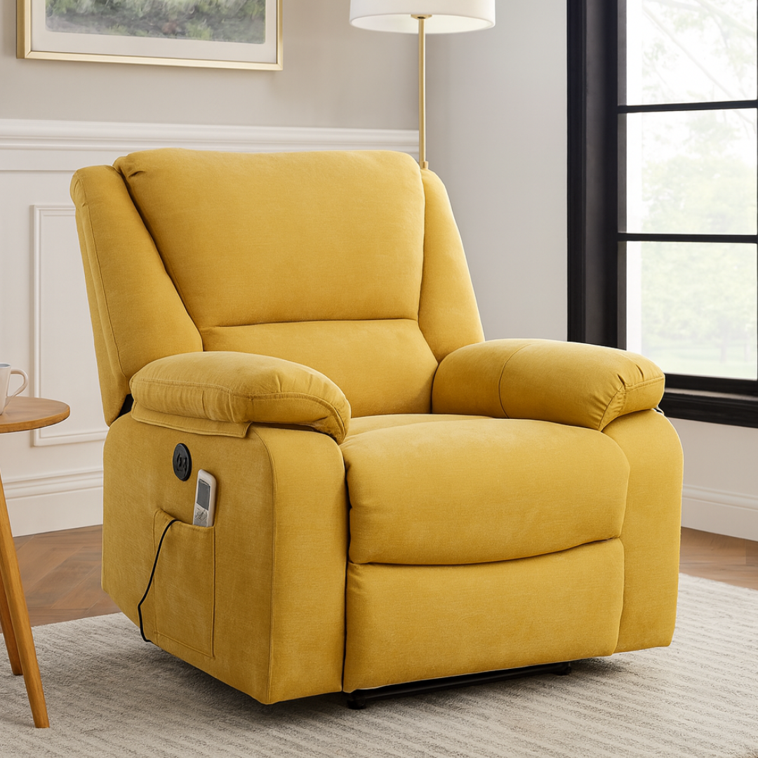 Fotoliu cu Masaj și Încălzire Recliner Electric Galben FOTOLIU CU MASAJ/RECLINER/INCALZIRE / GALBEN Chairs