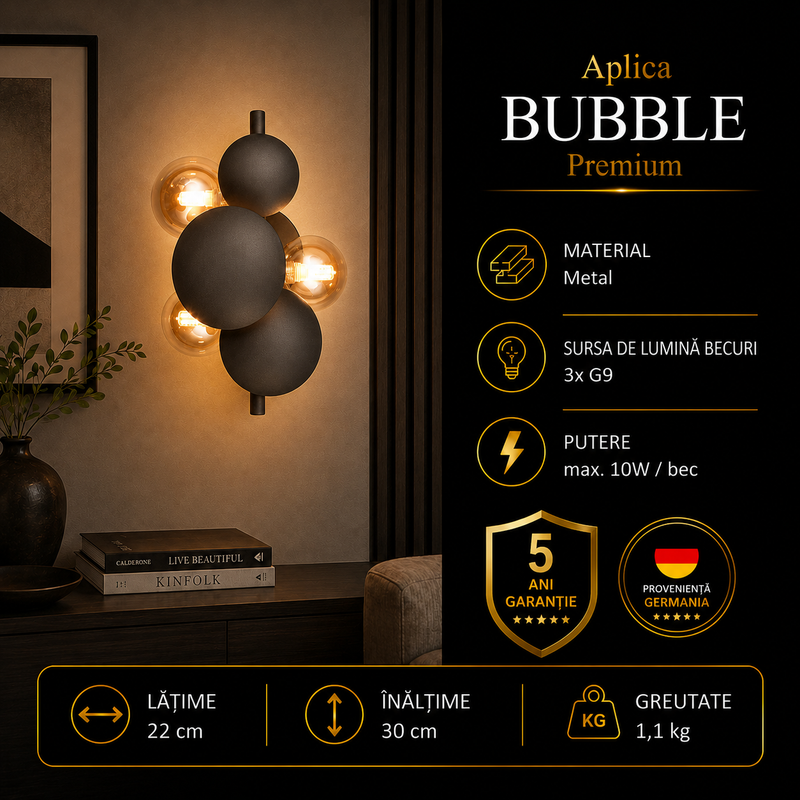 Aplica Premium Bubble Gold & Grey 3xG9