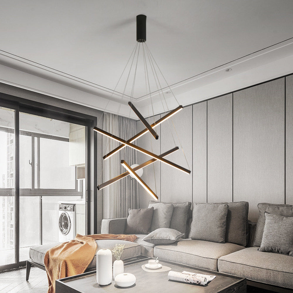 Lustra LED 5 Geometric BLACK Lines Suspendata Echivalent 500W NEAGRA / 90CM / SUSPENDATE Lighting Fixtures