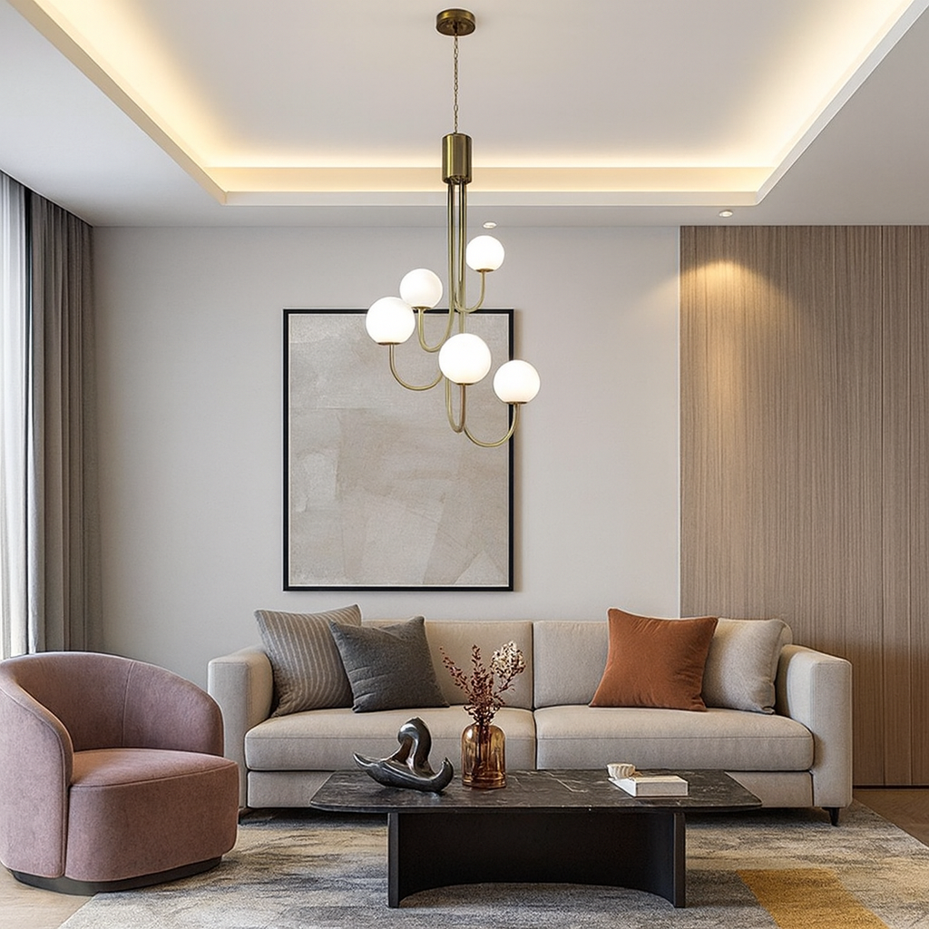 Lustra Suspendata Mini FUBRI Gold Abajur Mat AURIE / ABAJUR / 5 Chandeliers