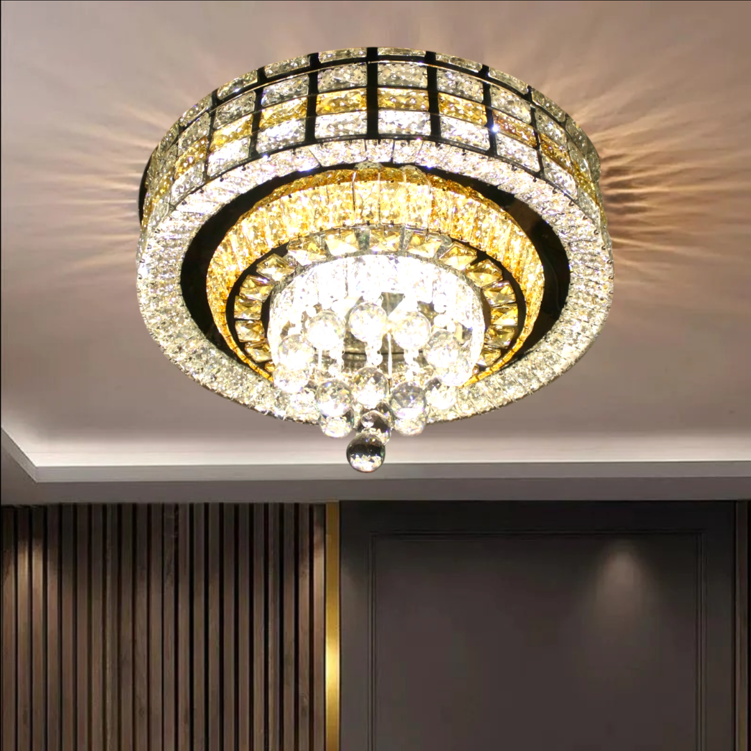 Lustra LED Aplicata Luxor Gold Cristal Telecomanda Chandeliers