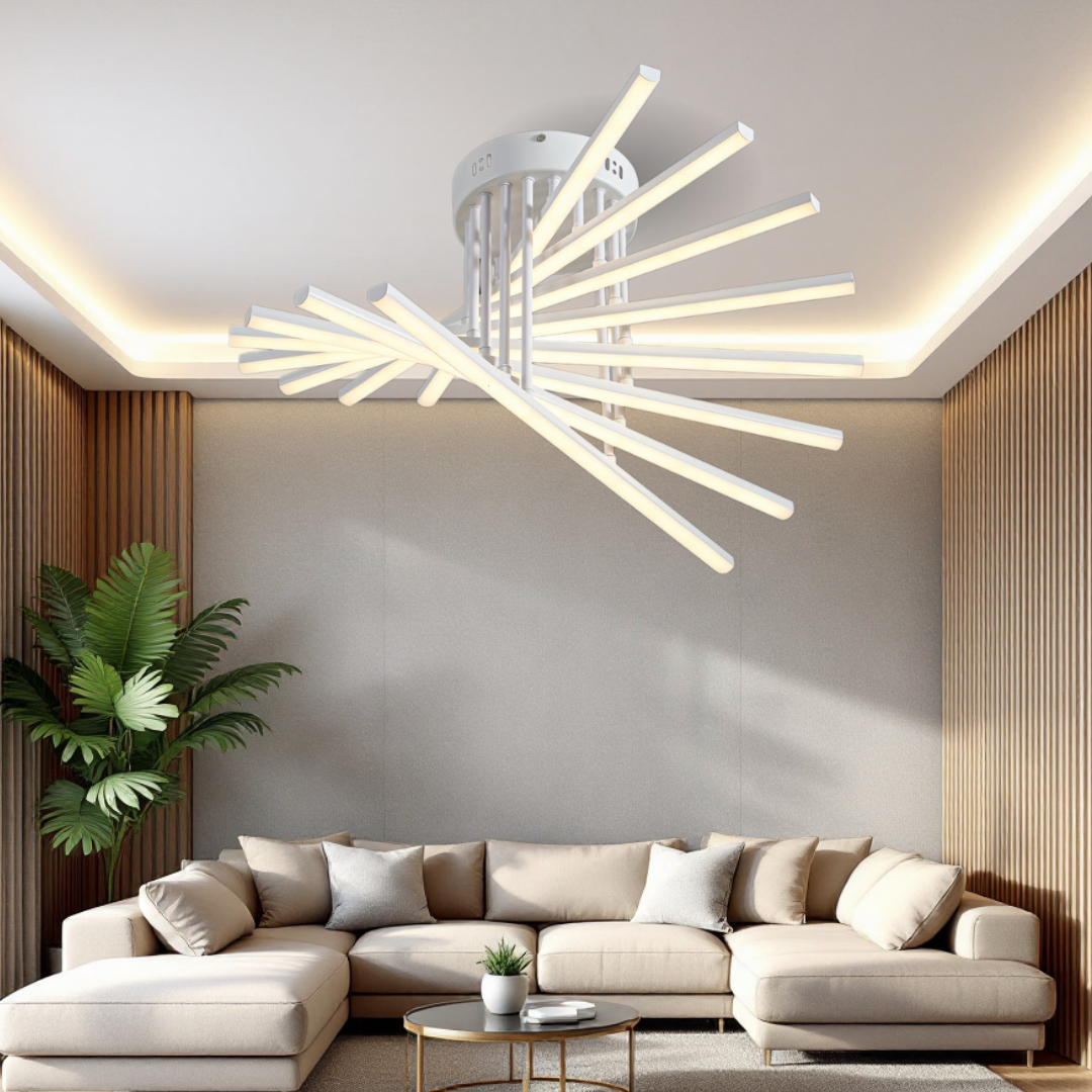 Lustra LED 8 Modern LINES White Echivalent 400W Telecomanda 7020-8C ALBA / 58CM / MINIMALIST DESIGN Lighting Fixtures