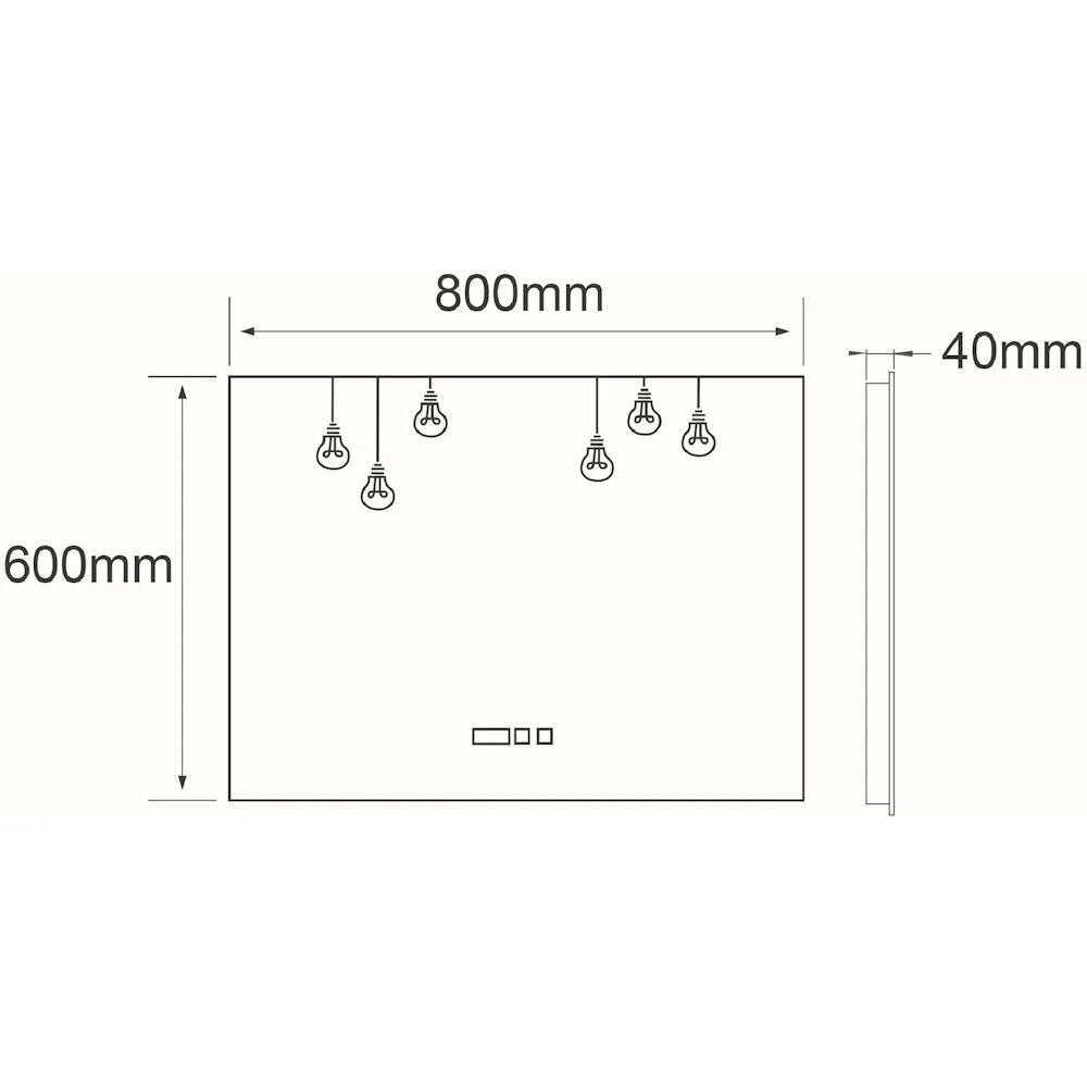 Oglinda LED VIONNA 80x60CM Touch 3 Lumini, Functie Dezaburire, Touch, Ceas