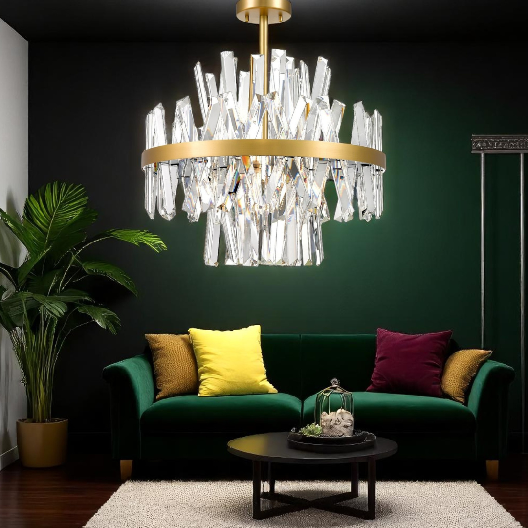 Lustra 8XG9 Gold Kanso ALB + AURIU / CRISTAL / 50CM Chandeliers Crystal