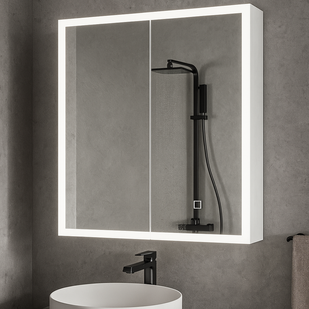 Dulap Baie Cu Oglinda LED Qora Touch 60x70cm 60X70CM / ALB LED MIRROR