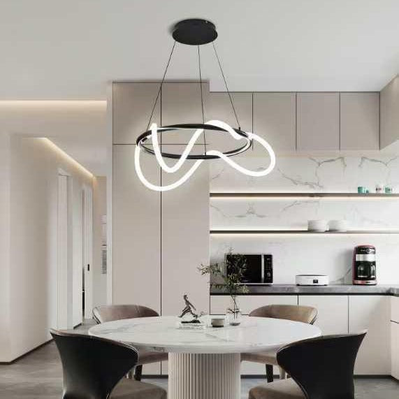 Lustra LED Suspendata MOURA Black 60CM Echivalent 300W Telecomanda NEAGRA / SUSPENDATE Lighting Fixtures