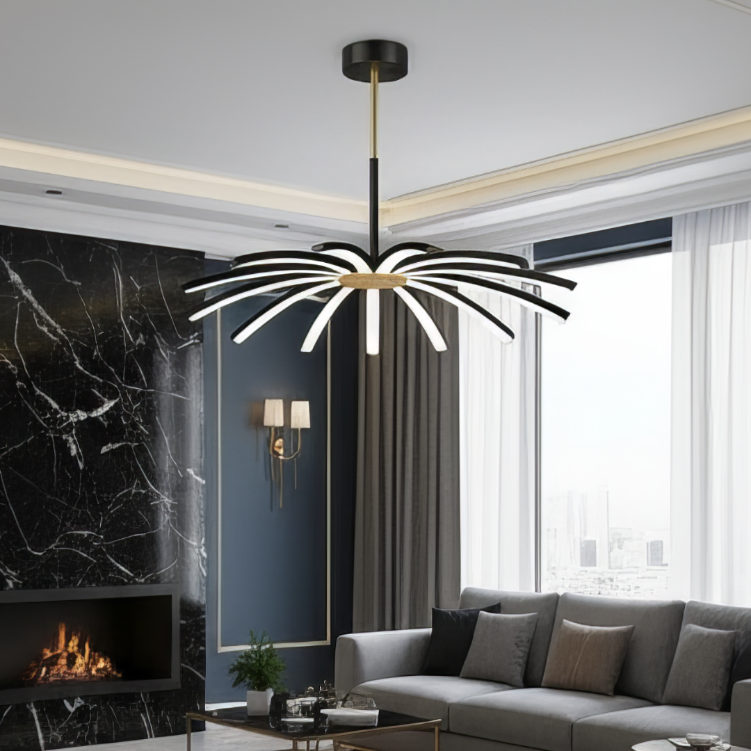 Lustra LED Eteris Cu Telecomanda Wifi 2.4G 3 Culori Black&Gold NEGRU + AURIU / SUSPENDATE / 68CM Chandeliers