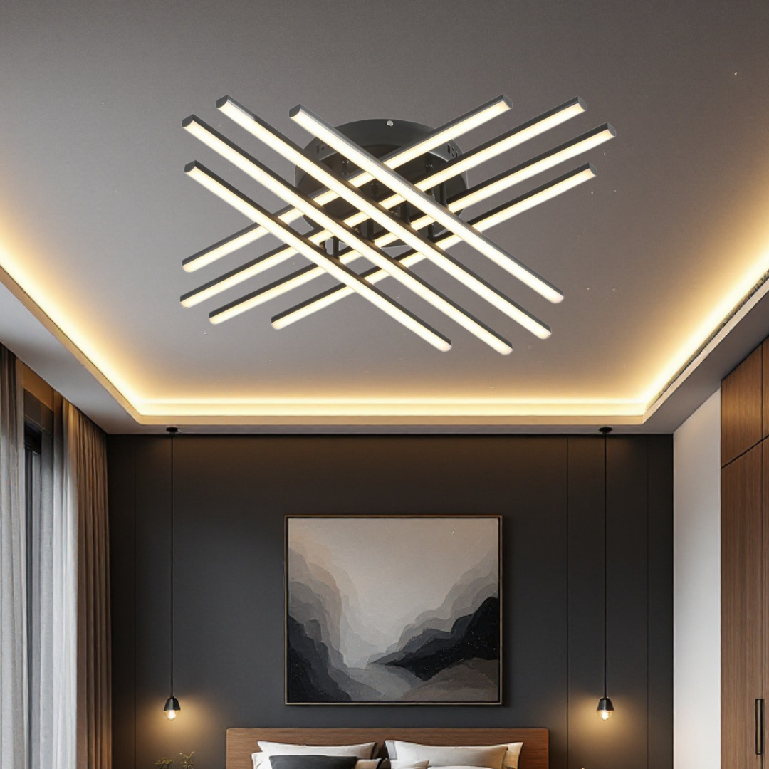 Lustra LED 8 Modern LINES Black Echivalent 400W Telecomanda BK-7021-8C NEAGRA / 72CM / MINIMALIST DESIGN Lighting