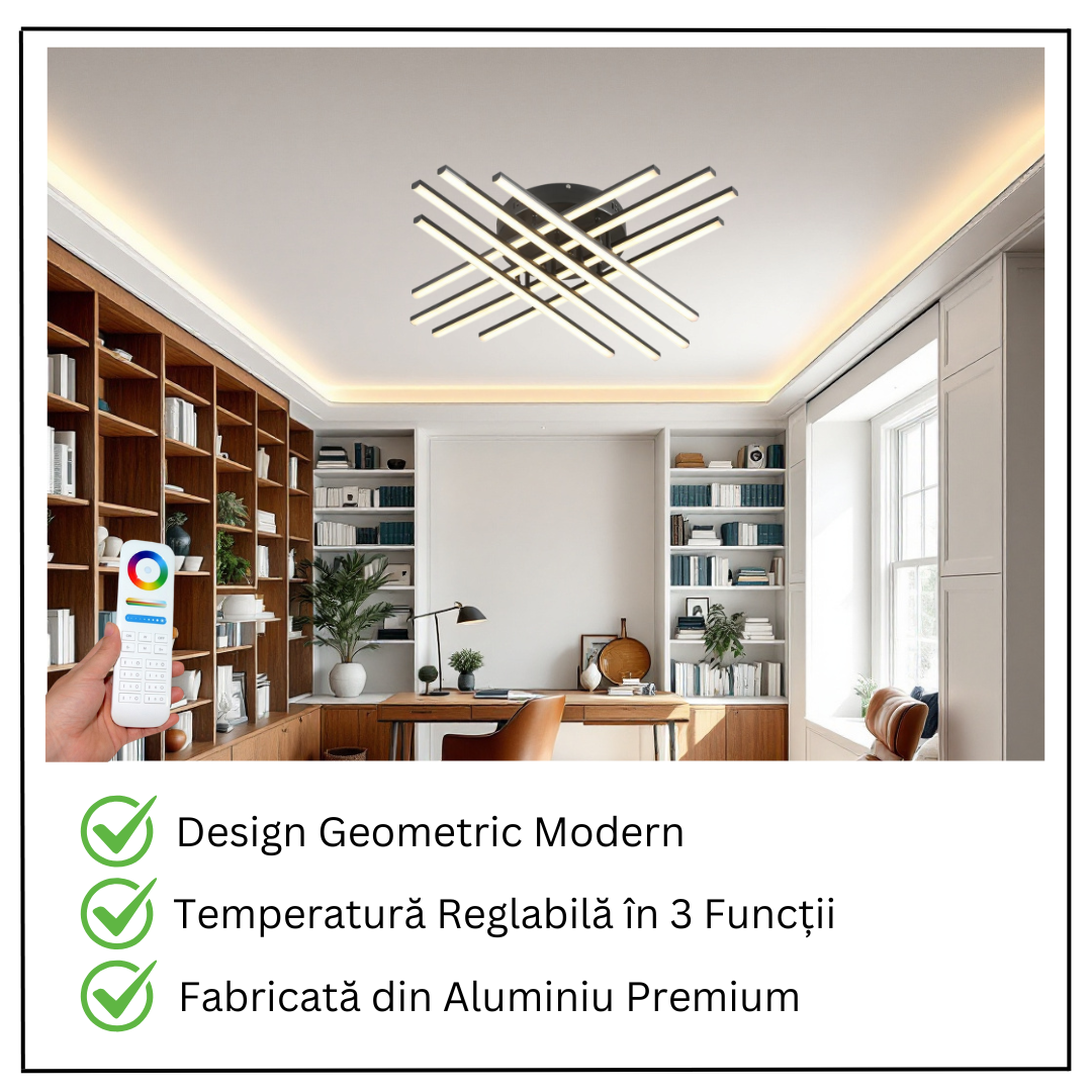 Lustra LED 8 Modern LINES Black Echivalent 400W Telecomanda BK-7021-8C NEAGRA / 72CM / MINIMALIST DESIGN Lighting