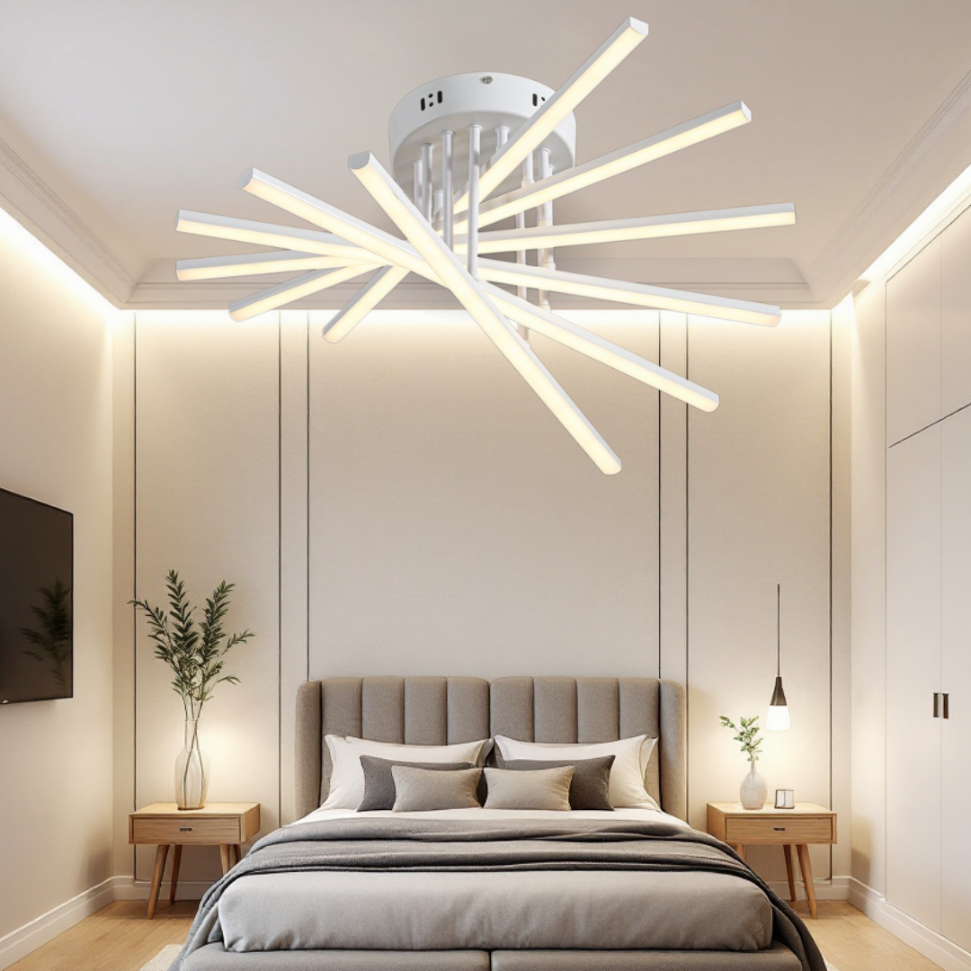 Lustra LED 6 Modern LINES White Echivalent 400W Telecomanda 7020-6C ALBA / 58CM / MINIMALIST DESIGN Lighting Fixtures