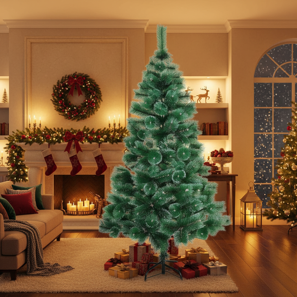 Brad Artificial de Craciun 210cm Pin Varfuri Ninse, Ace 3D, Suport Metalic A4