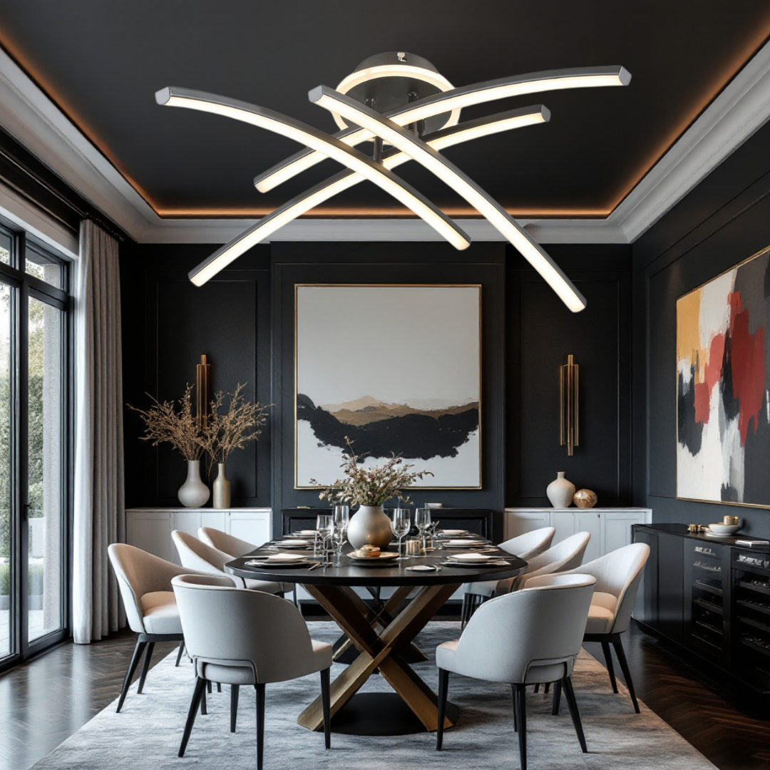 Lustra LED 66W Ophelia 4 Elemente NEAGRA Echivalent 400W Telecomanda NEAGRA / 68CM / MINIMALIST DESIGN Lighting Fixtures