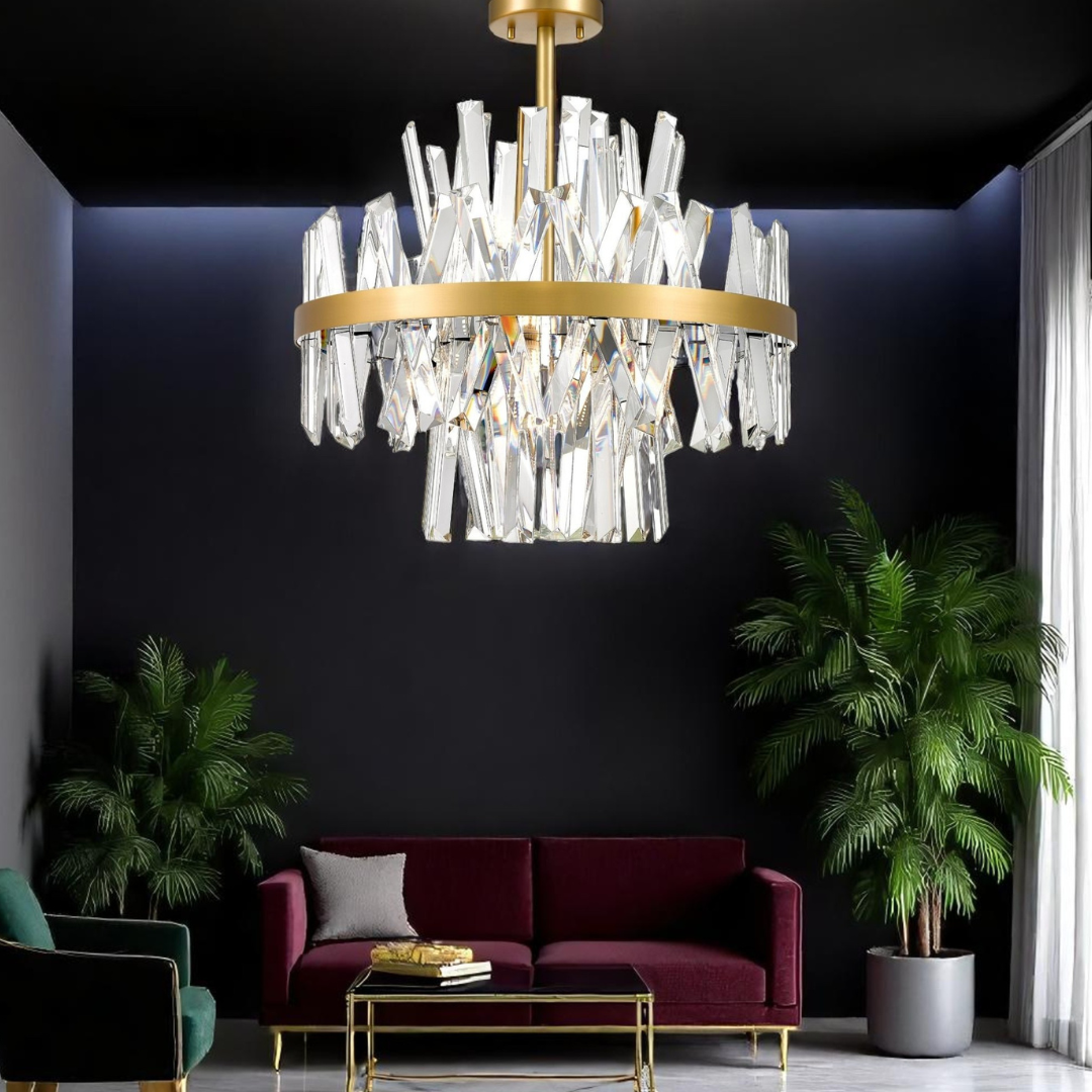 Lustra 8XG9 Gold Kanso ALB + AURIU / CRISTAL / 50CM Chandeliers Crystal