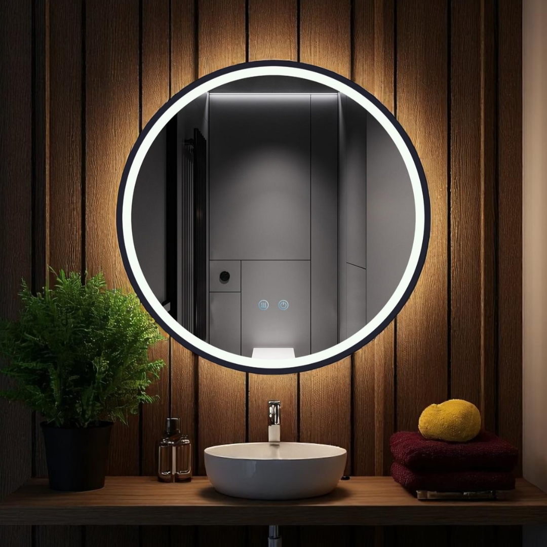 Oglinda Rotunda Neagra Dezaburire Touch 3 Lumini NEAGRA / 60CM LED MIRROR