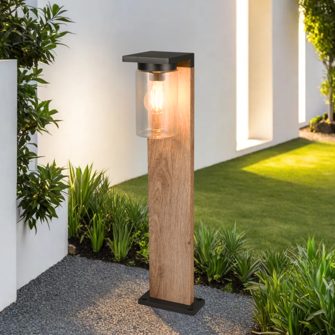 Stalp Ornamental cu Senzor Finisaj Stil Lemn 65CM GARDEN POLE