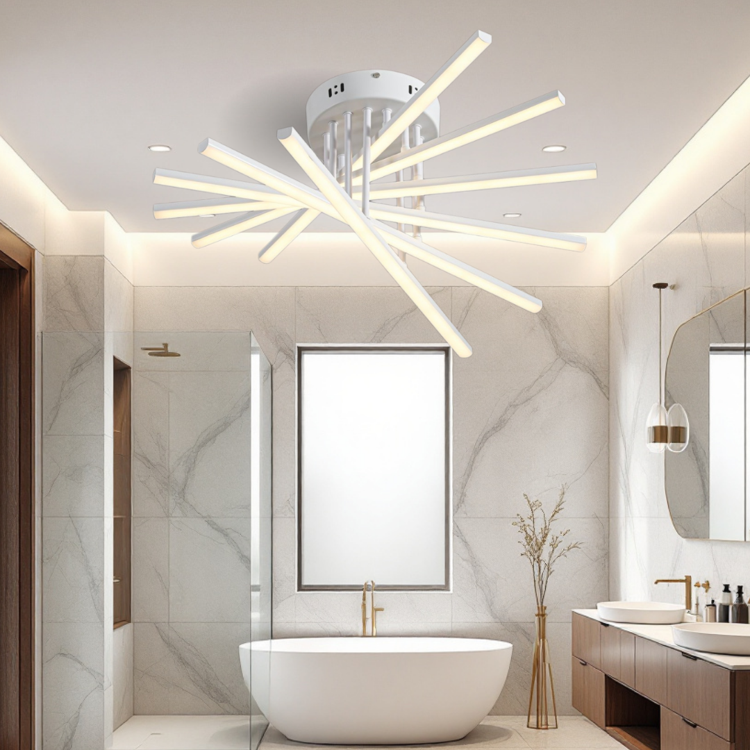Lustra LED 6 Modern LINES White Echivalent 400W Telecomanda 7020-6C ALBA / 58CM / MINIMALIST DESIGN Lighting Fixtures