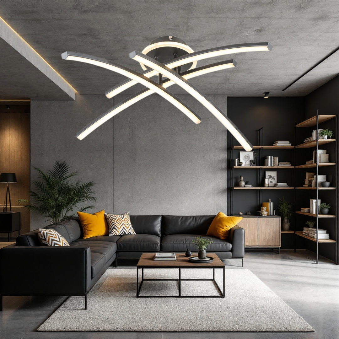 Lustra LED 66W Ophelia 4 Elemente NEAGRA Echivalent 400W Telecomanda NEAGRA / 68CM / MINIMALIST DESIGN Lighting Fixtures