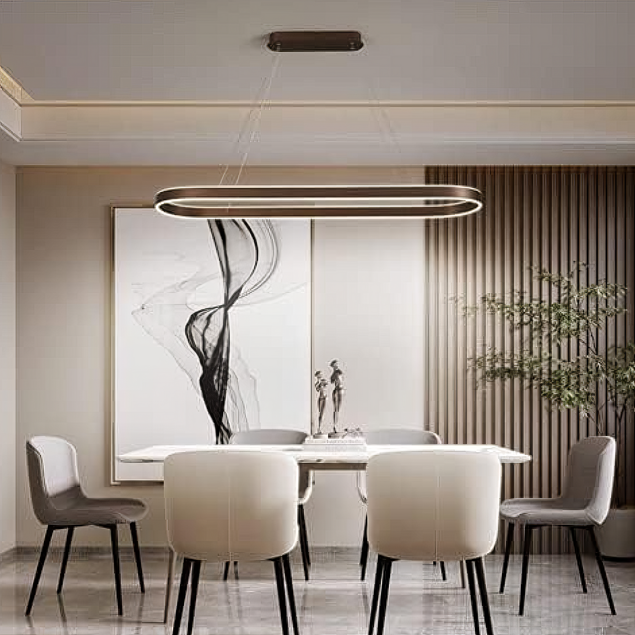 Lustra LED KING OVAL WENGE 1 Segment 120W cu Telecomanda SE-P3211-CF BROWN / 80CM / SUSPENDATE Lighting Fixtures