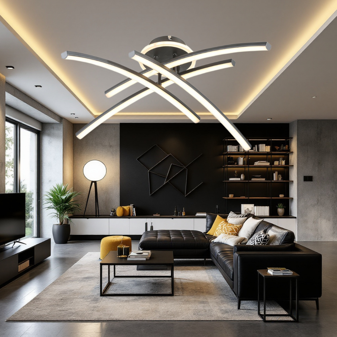 Lustra LED 66W Ophelia 4 Elemente NEAGRA Echivalent 400W Telecomanda NEAGRA / 68CM / MINIMALIST DESIGN Lighting Fixtures