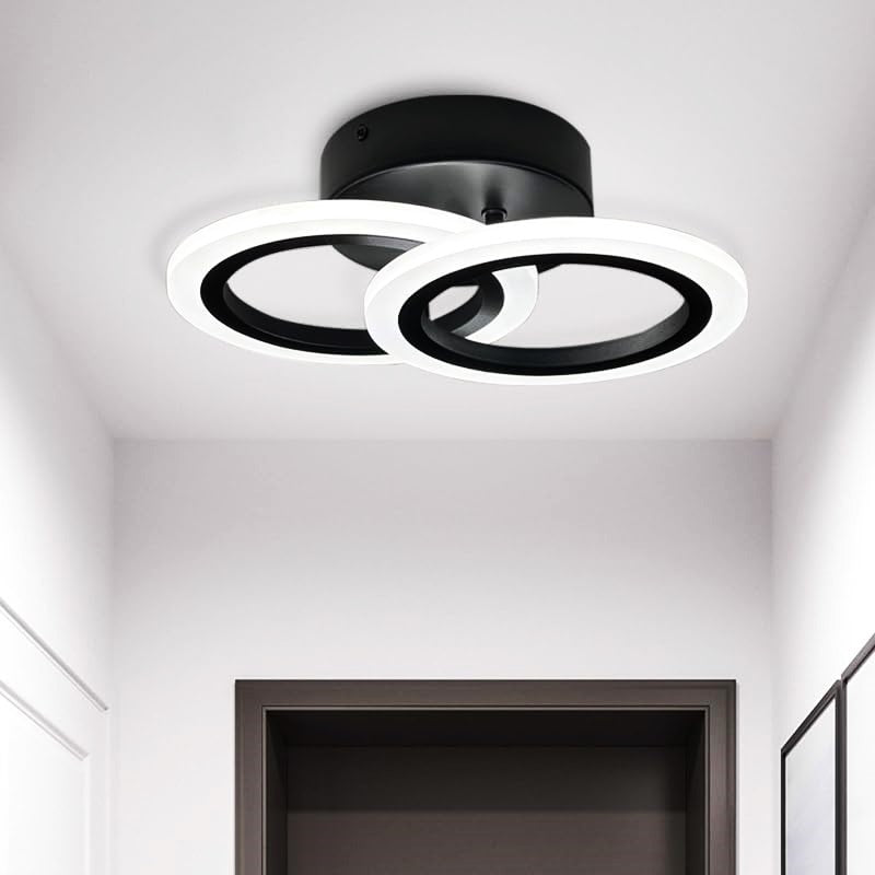 Lustra Led Doua Cercuri Negre Echivalent 250W Telecomanda Lighting Fixtures