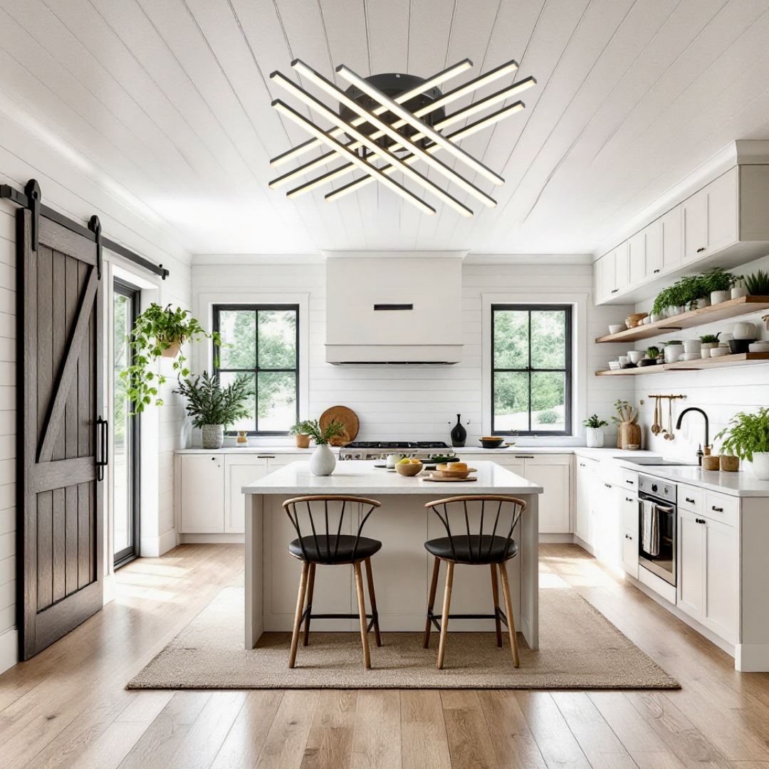 Lustra LED 8 Modern LINES Black Echivalent 400W Telecomanda BK-7021-8C NEAGRA / 72CM / MINIMALIST DESIGN Lighting