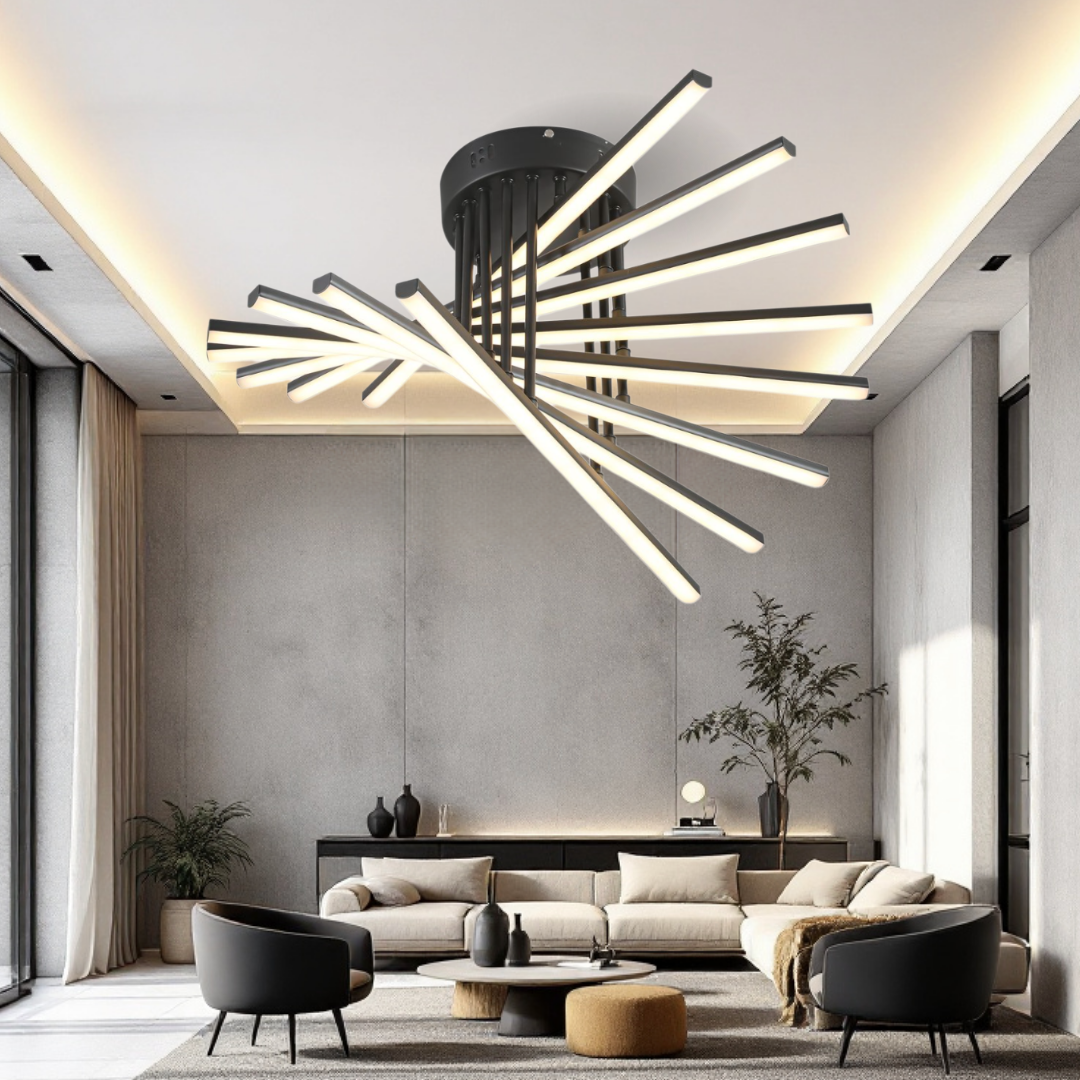 Lustra LED 8 Modern LINES Black Echivalent 400W Telecomanda 7020-8C NEAGRA / 58CM / MINIMALIST DESIGN Lighting Fixtures