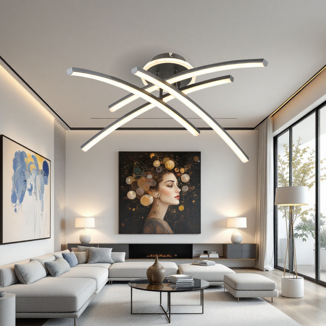 Lustra LED 66W Ophelia 4 Elemente NEAGRA Echivalent 400W Telecomanda NEAGRA / 68CM / MINIMALIST DESIGN Lighting Fixtures