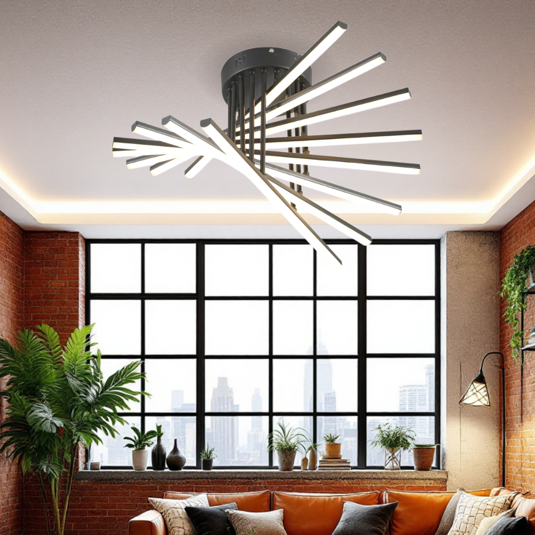 Lustra LED 8 Modern LINES Black Echivalent 400W Telecomanda 7020-8C NEAGRA / 58CM / MINIMALIST DESIGN Lighting Fixtures