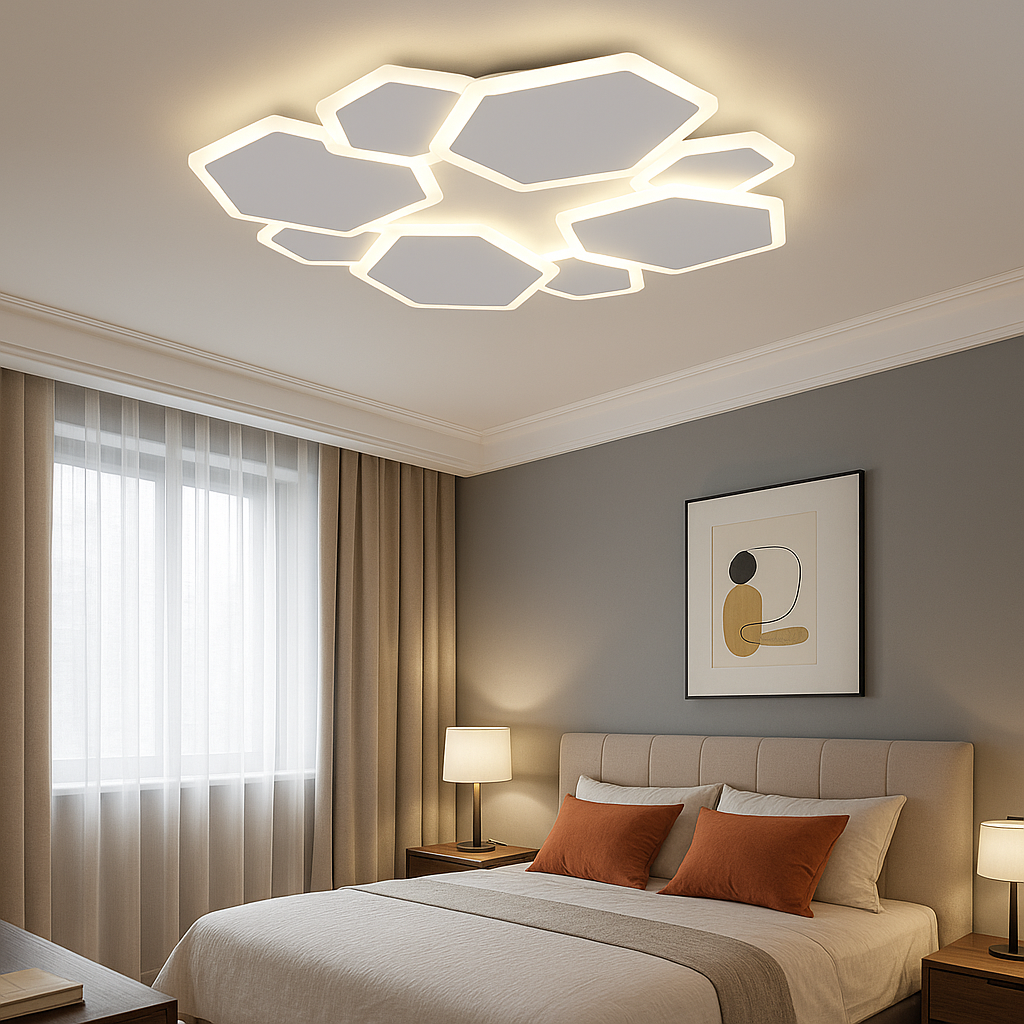 Lustra LED VERRA Hexagons 3 Functii Echivalent 670W Telecomanda ALBA / MINIMALIST DESIGN / 50CM Lighting Fixtures