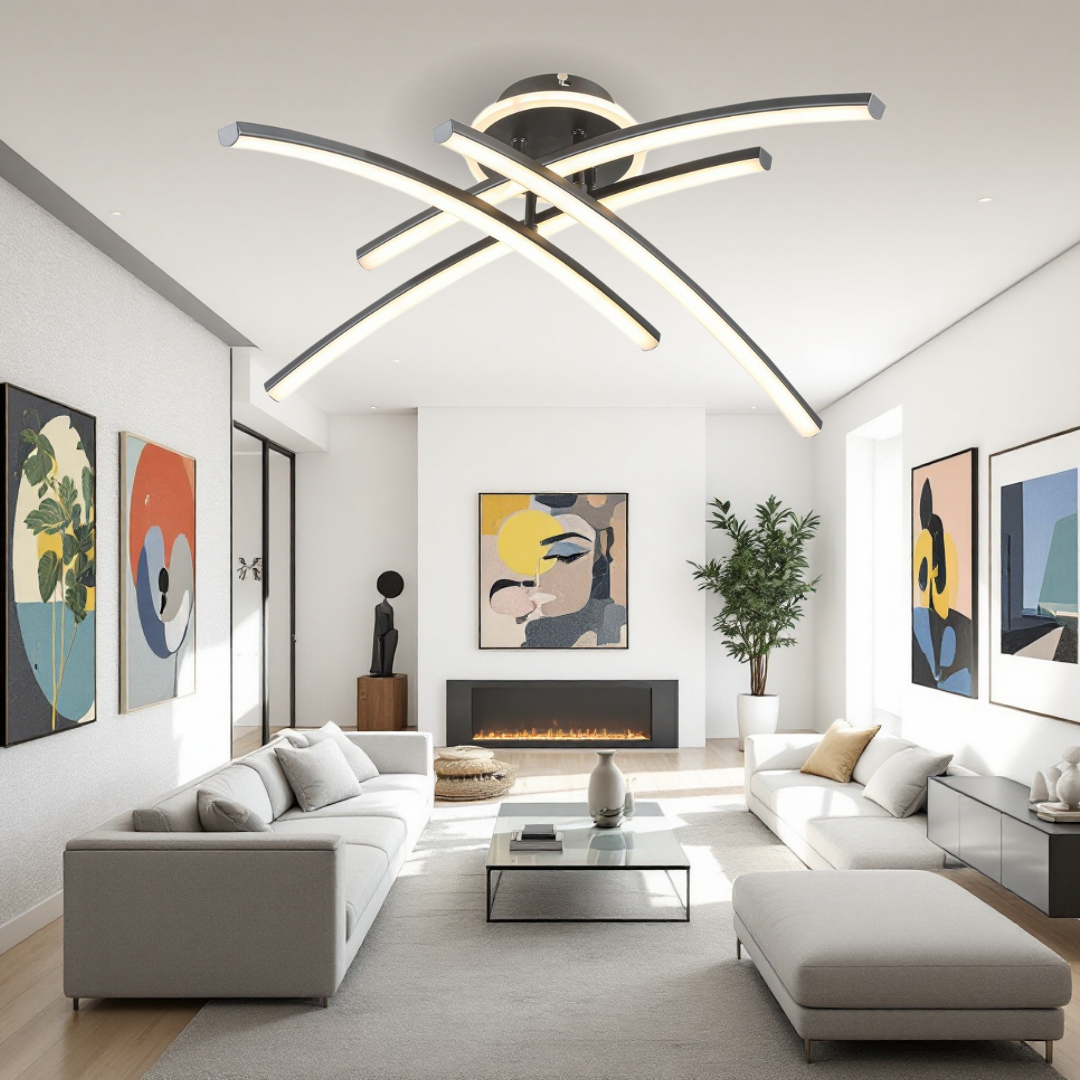 Lustra LED 66W Ophelia 4 Elemente NEAGRA Echivalent 400W Telecomanda NEAGRA / 68CM / MINIMALIST DESIGN Lighting Fixtures