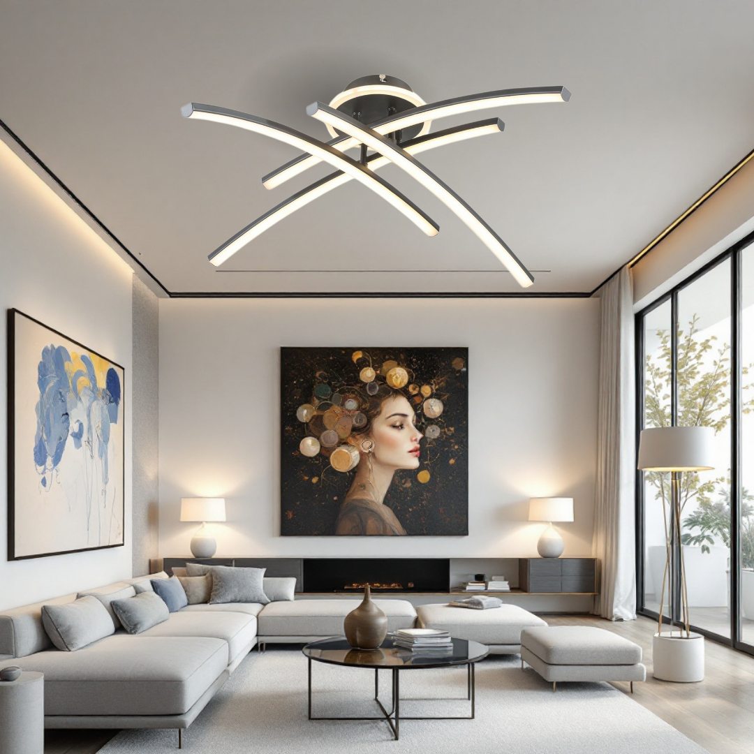 Lustra LED 4 Modern LINES Black Echivalent 400W Telecomanda BK-7023-4C NEAGRA / 68CM / MINIMALIST DESIGN Lighting