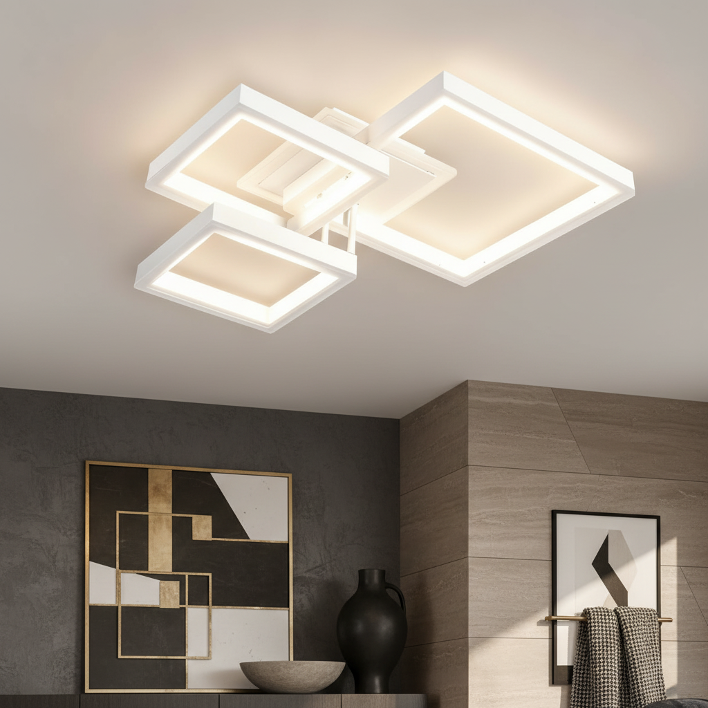 Lustra LED KENO 3 SQUARES White 3 Functii Echivalent 400W Telecomanda