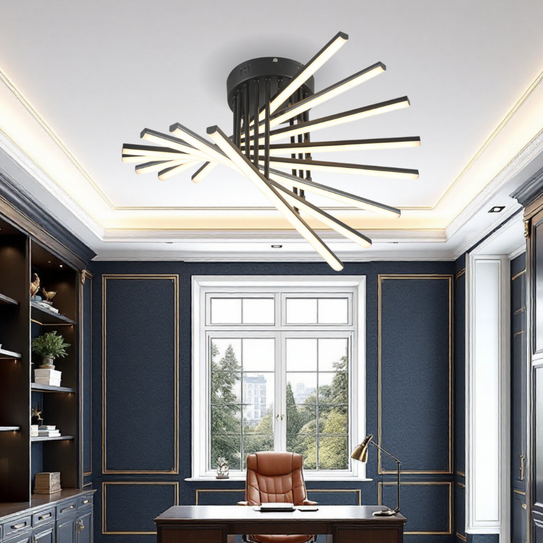 Lustra LED 8 Modern LINES Black Echivalent 400W Telecomanda 7020-8C NEAGRA / 58CM / MINIMALIST DESIGN Lighting Fixtures