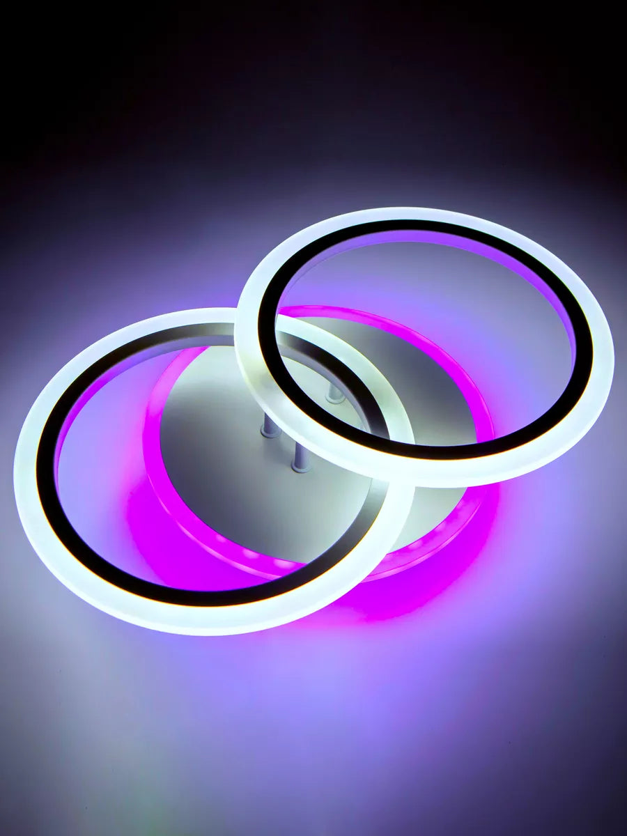 Lustra Led Doua Cercuri Albe Rgb Echivalent 250W Telecomanda Lighting Fixtures