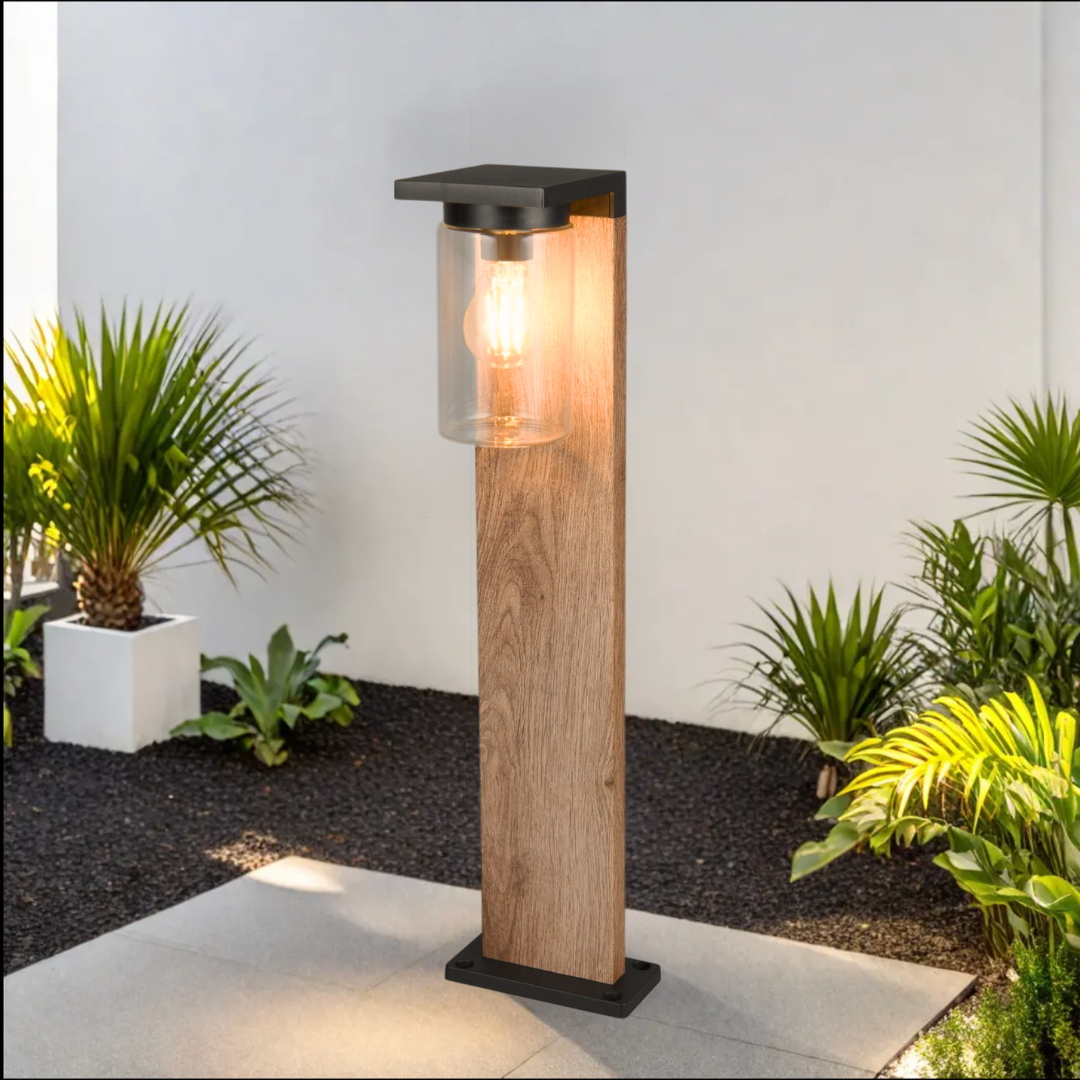 Stalp Ornamental cu Senzor Finisaj Stil Lemn 65CM GARDEN POLE