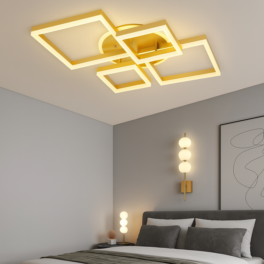 Lustra LED 2 + 2 SQUARE GOLD Telecomanda 240W 5190-2 + 2 GD SQUARE DESIGN / AURIE Lighting Fixtures