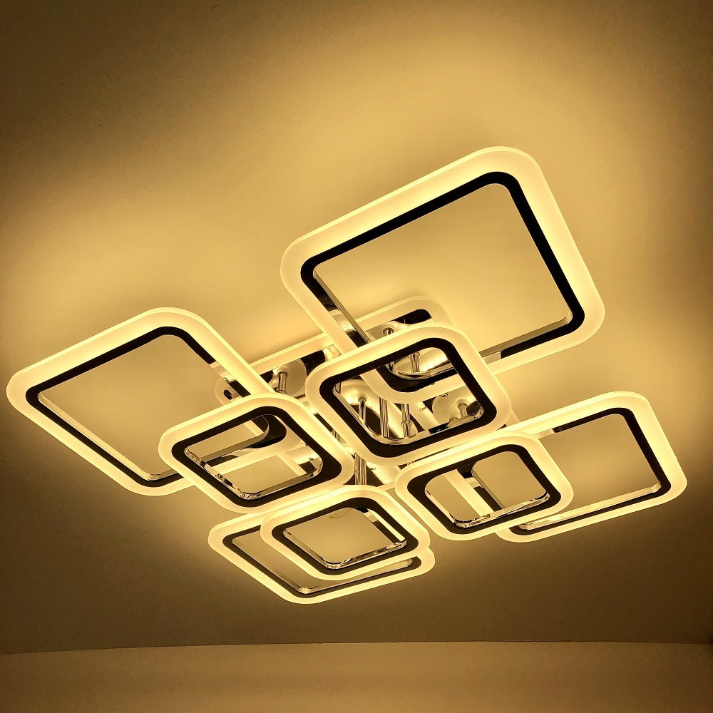 Lustra LED 4+4 SQUARE Gigant Silver RGB Echivalent 1200W Telecomanda