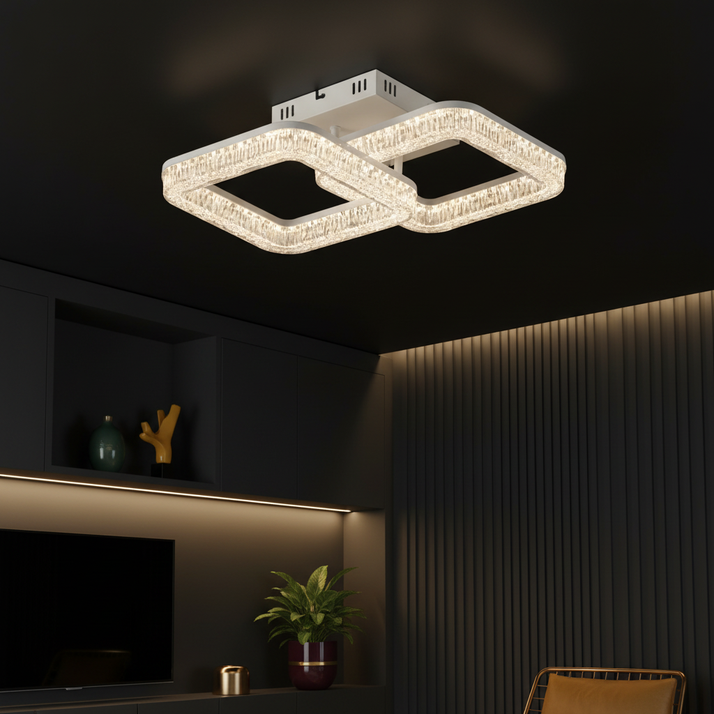 Lustra LED MATEO 2 Square White Echivalent 300W Telecomanda