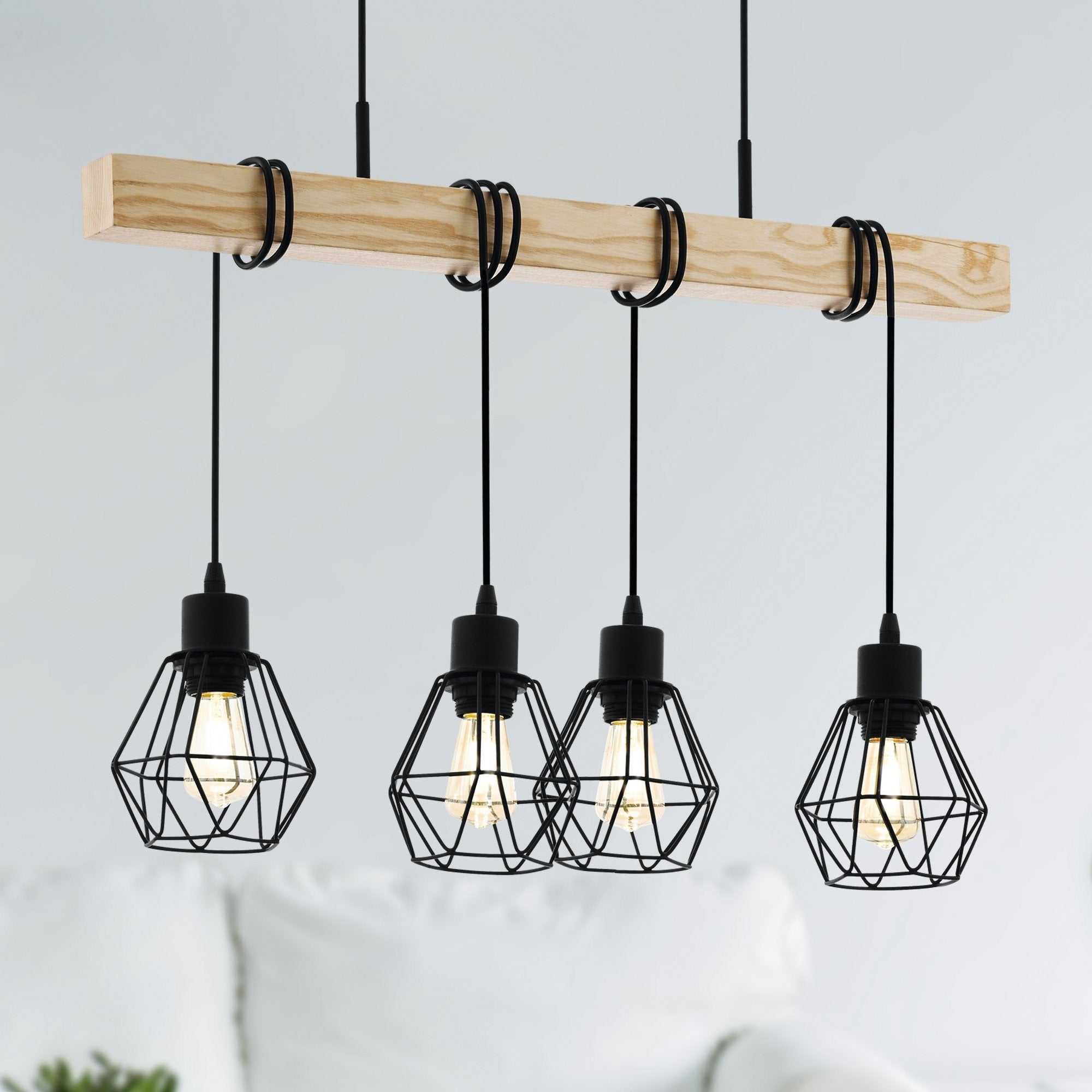 Lustra Suspendata TOWNSHEND 5 Black & Wood 4xE27 Eglo Chandeliers