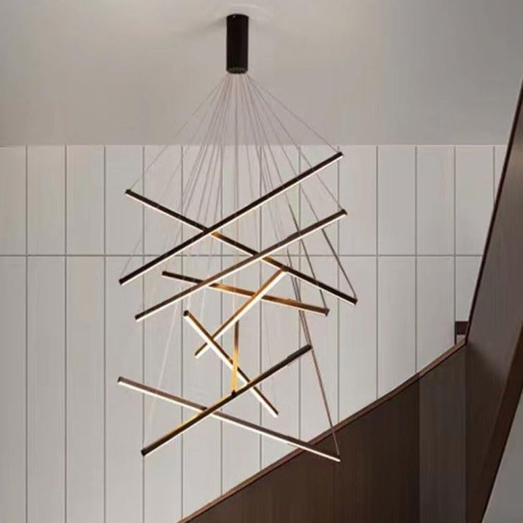 Lustra LED 9 Geometric BLACK Lines Suspendata Echivalent 1200W 300CM NEAGRA / 300CM / SUSPENDATE Lighting Fixtures