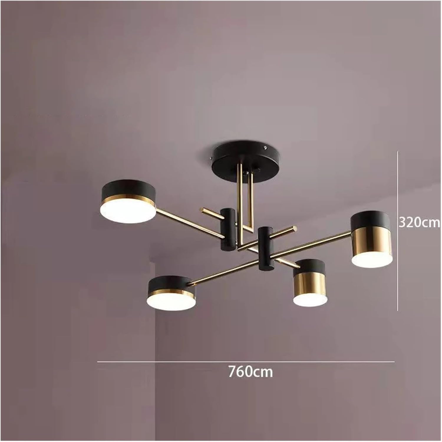 Lustra LED RAVENNA 2 + 2 Echivalent 300W Telecomanda NEGRU + AURIU / MINIMALIST DESIGN / 76CM Lighting Fixtures