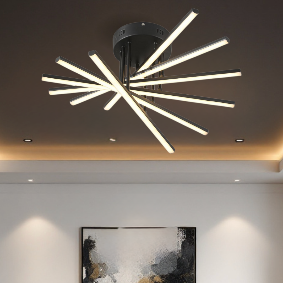 Lustra LED 6 Modern LINES Black Echivalent 400W Telecomanda BK-7020-6C NEAGRA / 58CM / MINIMALIST DESIGN Lighting