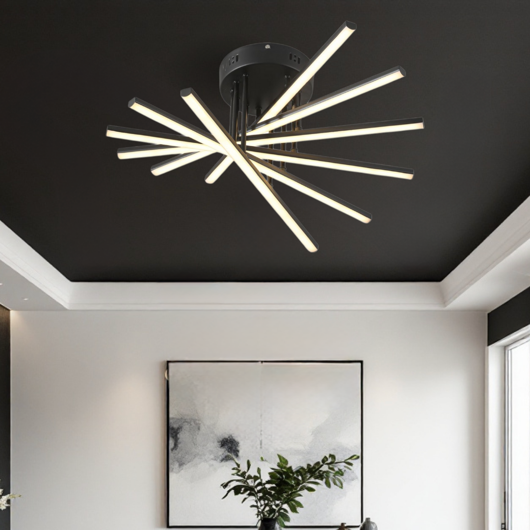 Lustra LED 6 Modern LINES Black Echivalent 400W Telecomanda BK-7020-6C NEAGRA / 58CM / MINIMALIST DESIGN Lighting