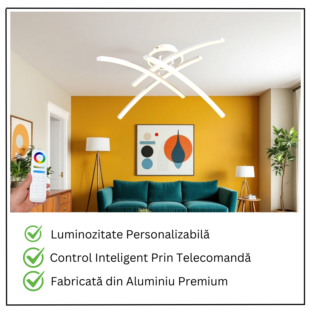 Lustra LED 4 Modern LINES White Echivalent 400W Telecomanda 7023-4C ALBA / 68CM / MINIMALIST DESIGN Lighting Fixtures