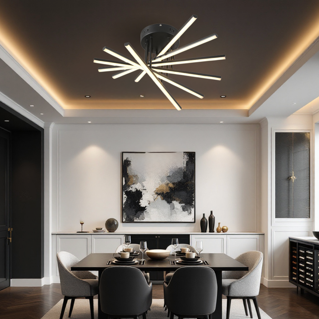 Lustra LED 96W Fano 6 Elemente NEGRU Echivalent 600W cu Telecomanda