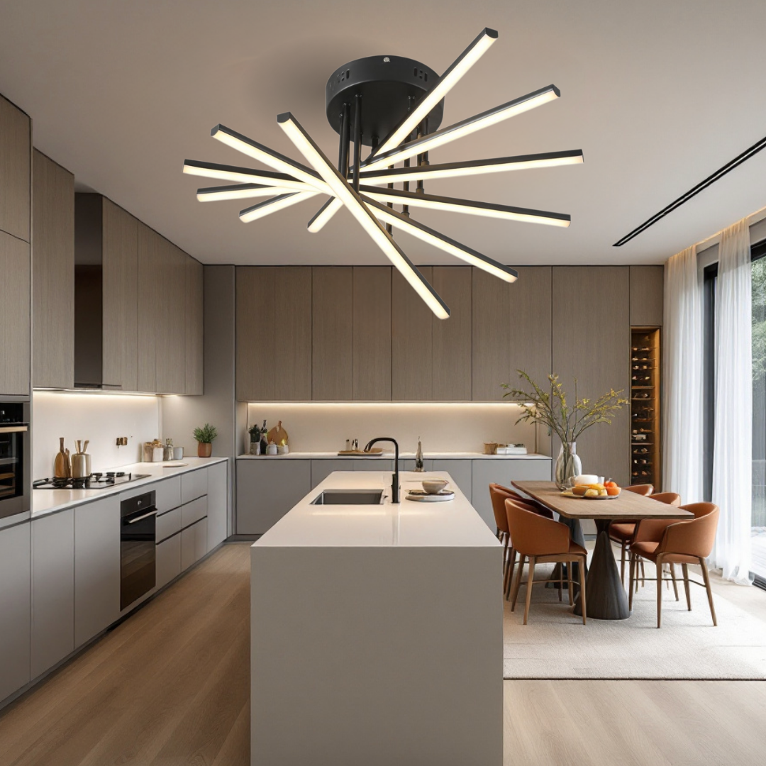 Lustra LED 96W Fano 6 Elemente NEGRU Echivalent 600W cu Telecomanda NEAGRA / 58CM / MINIMALIST DESIGN Lighting Fixtures